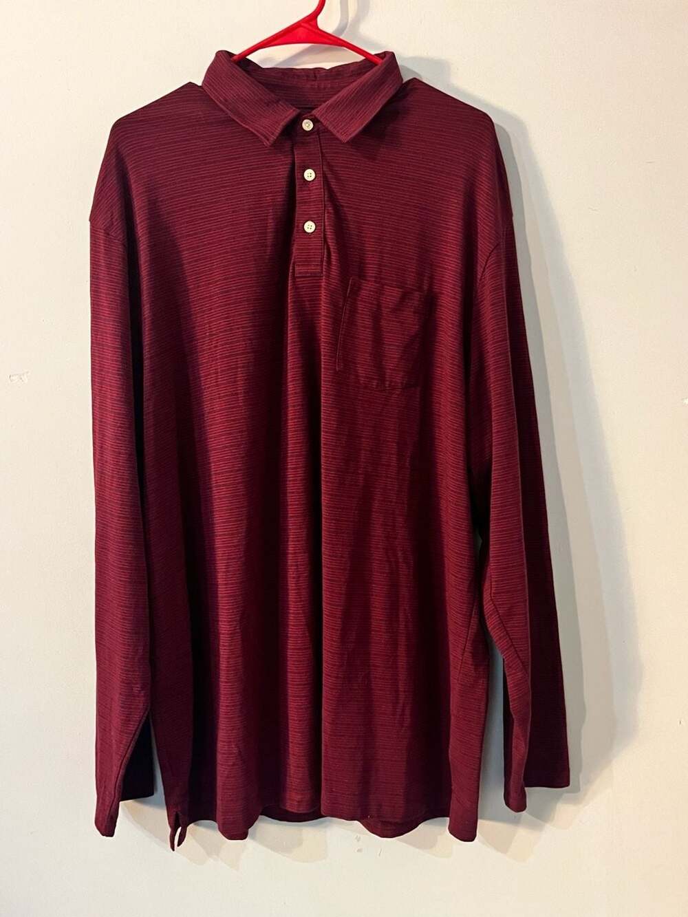 Roundtree & Yorke TravelSmart Red Striped Long Sleeve Polo Shirt 003-010